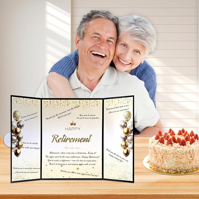 TRILVIX Retirement Guest Book Alternative – Black Gold Signature Board, Retirement Gift for Woman, Retirement Gifts for Men, Farewell Coworker, Retirement Party Decorations, Thick Cardboard Keepsake