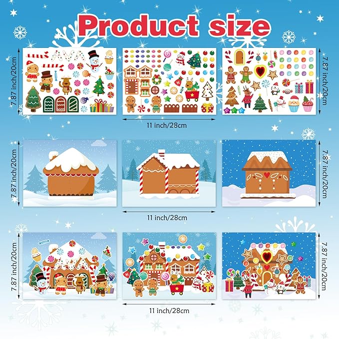 36 Sheets Make a Gingerbread House Stickers - Make Your Own Gingerbread House Stickers, Christmas Party Favor for Kids, Christmas Stickers for Gifts Goodie Bag Stocking Stuffers(12 Set)