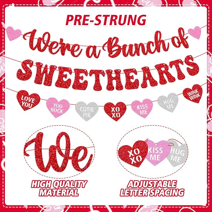 We’re A Bunch of Sweethearts Banner Valentines Day Party Decorations for School Classroom Teacher Student Classmate Celebrating Happy Valentines Day Party Supplies