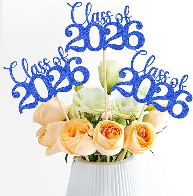 2026 Graduation Decorations, 12Pcs Class of 2026 Graduation Centerpieces for Tables, Double Sided Table Toppers for Grad Party Supplies (Blue)