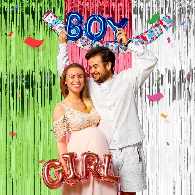 2 Pack 3ft x 8ft Foil Fringe Backdrop Curtain, Metallic Tinsel Foil Fringe Curtains, Party Streamers Backdrop, Baby Shower Birthday Holiday Celebration,Party Decorations (MixGreen)