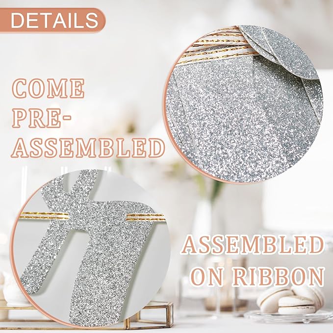 Future Mr & Mrs Banner, Engagement Decorations for Bridal Shower, Bride and Groom Party Pre-Strung (Silver Glitter)
