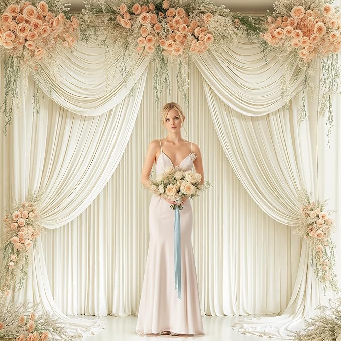 40x10FT Ivory Backdrop Curtains for Wedding Parties, Wrinkle Free Polyester Photography Backdrop Drapes for Wedding Baby Shower Birthday Parties Stage Background Stand Decorations 4x10ft,10 Panels