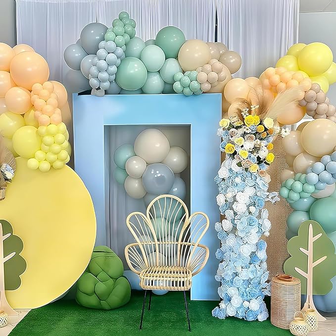 Sage Green Dusty Blue Yellow Balloon Garland 126 Pcs Slate Blue Olive Green Yellow Sand White Cream Party Latex Balloons Arch Kit for Bridal Birthday Wild Party Deocration
