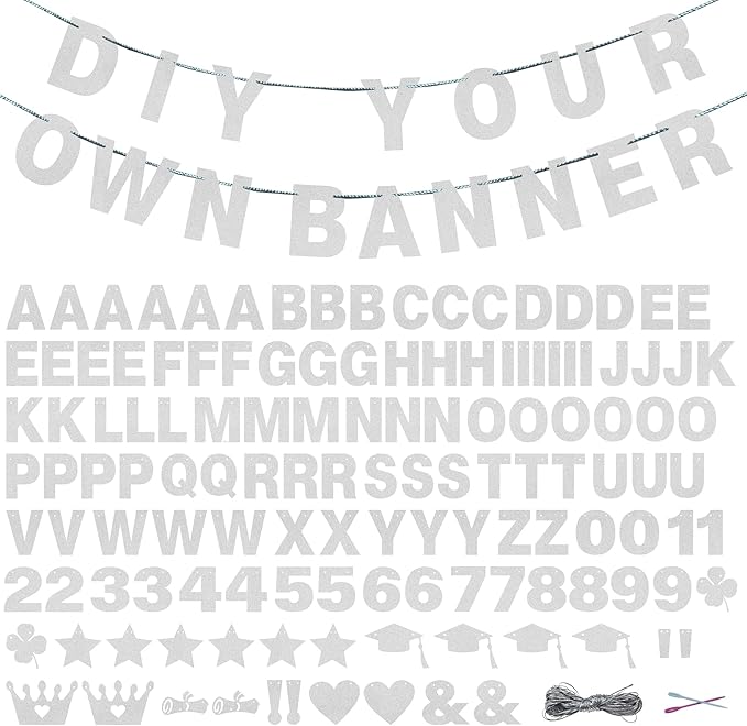 131 PCS Custom Banner Glitter DIY Letter Banners Personalized Banner for Birthday Congratulations Wedding Party Silver