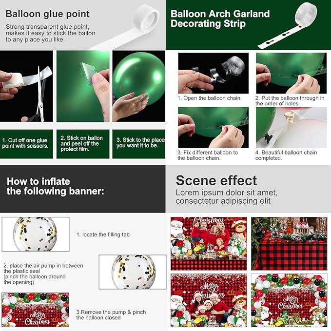Christmas Party Decorations Set Includes Christmas Santa Claus Snowflakes Backdrop Table Covers Multi Color Balloons Foil Santa Claus and Deer Balloons for Xmas Party Supplies Favors (Plaid Style)