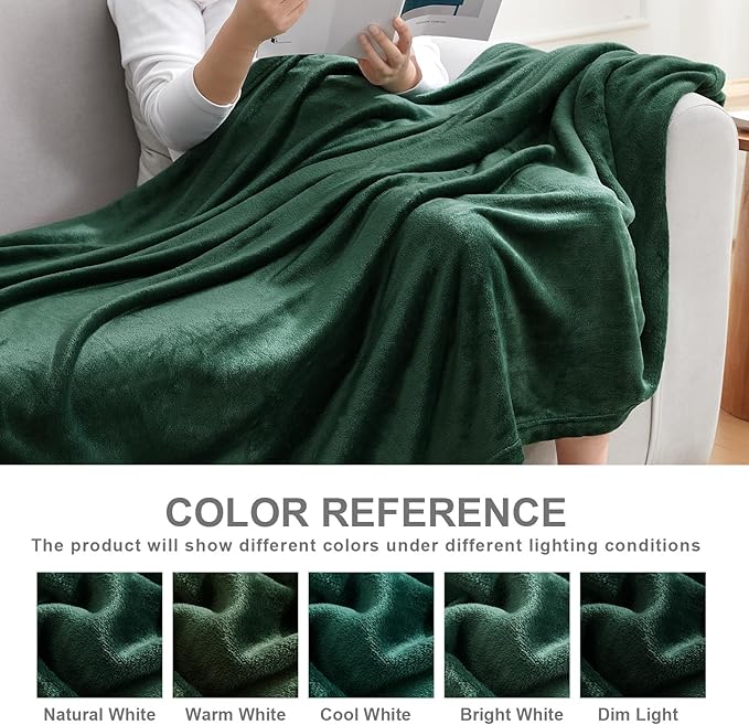 Hansleep Fleece Dark Green Throw XL Blanket, Super Soft Flannel Fuzzy Plush Cozy Blanket for All Seasons, Dark Green, Throw XL 50x70 Inches
