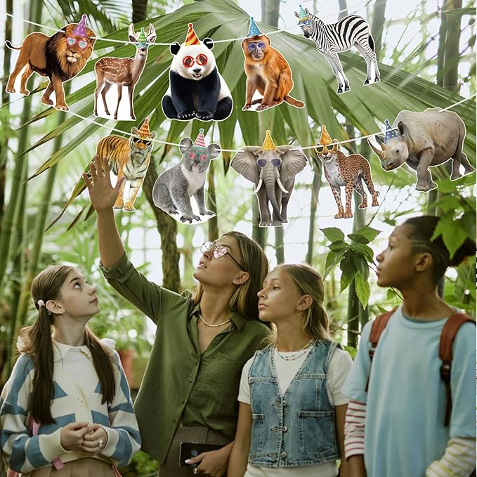 Hooqict Safari Animals Happy Birthday Banner Animal Birthday Decorations Party Animal Banner Garland Sign for Jungle Theme Decorations Kids Wild Zoo Party Supplies