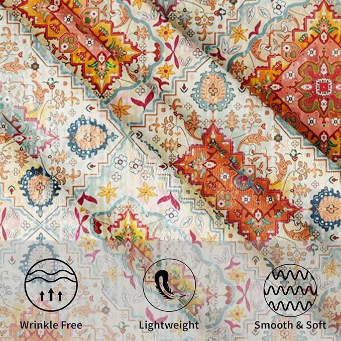 Boho Round Tablecloth Colorful Bohemian Circle Table Cloth 60 Inch Vintage Rustic Farmhouse Table Cover Washable Polyester Indoor Decorations for Home Kitchen Dinning Party