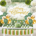Sage Green Retirement Party Decorations - Happy Retirement Banner, Foil Curtains, Backdrop, Tissue Paper Pom Poms, Latex and Confetti Balloons