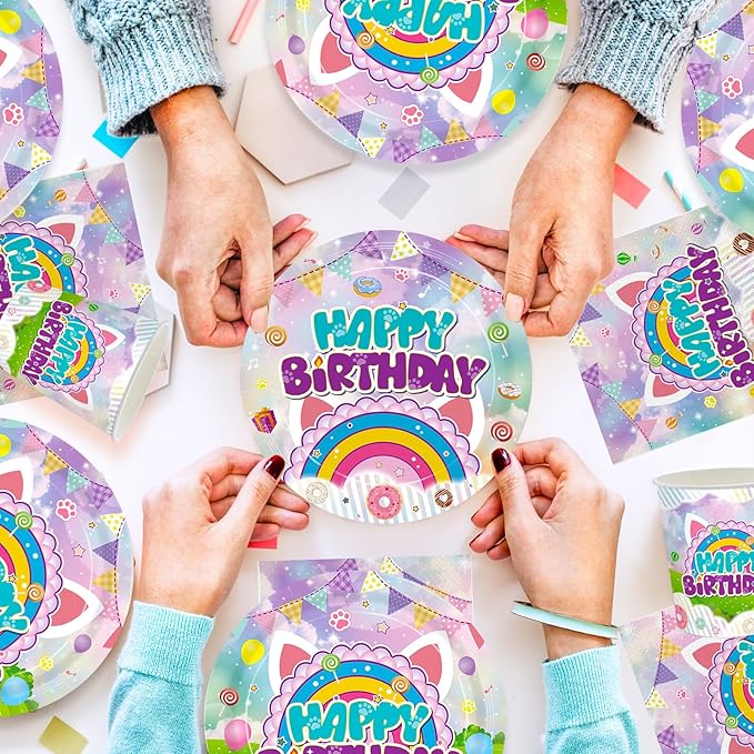 192pcs Dollhouse Birthday Party Decorations Plates Napkins Dollhouse Party Supplies Disposable Paper Cups Straws Cartoon Tableware Set for Kids Girls Birthday Decor 24 Guests