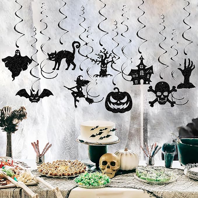 Halloween Black Creepy Vintage Party Decorations - 13Pcs Hanging Streamers Garland,Bat Witch Ghost Swirl Ceiling Outdoor Indoor Wall Decor Party Props,Porch Room Scary Supplies Hugtmr