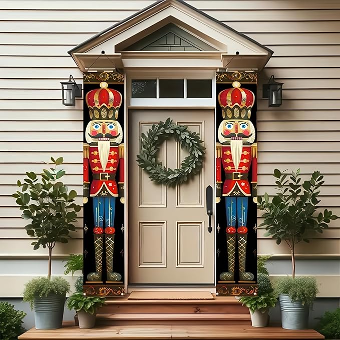 Nutcracker Christmas Porch Banner Decorations 71 x 12 Inch Soldier Model Nutcracker Banners Front Door Hanging Banner Entryway Xmas Winter for Wall Fireplace Party Holiday Home Kids Decor