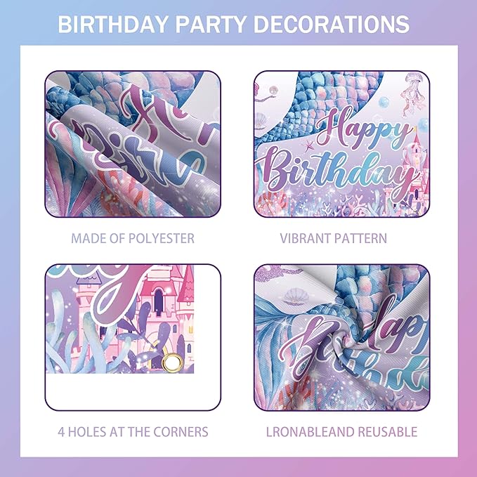 Mermaid Birthday Decorations for Women,Happy Birthday Banner, 35 Balloons,Photo Booth Props for Kids Girls