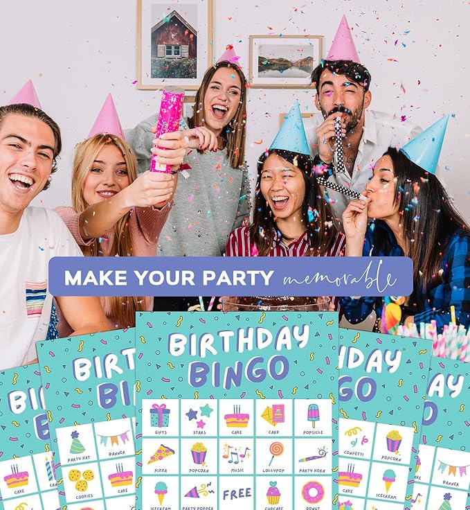 Markt Birthday Bingo Game for Kids Birthday Party Games, Kids Party Games Supplies - 23 Players - Blue