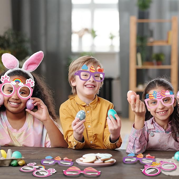 Easter Party Glasses Frames 24 Pcs Easter Bunny Chick Carrot Eggs Easter Photo Booth Party Decorations