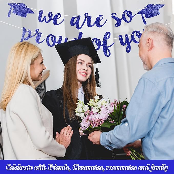 2026 Graduation Decorations Pre-Strung Blingbling We Are So Proud of You Banner Glitter Graduation Garland for Class of 2026 High School College Grad Party (Navy Blue)