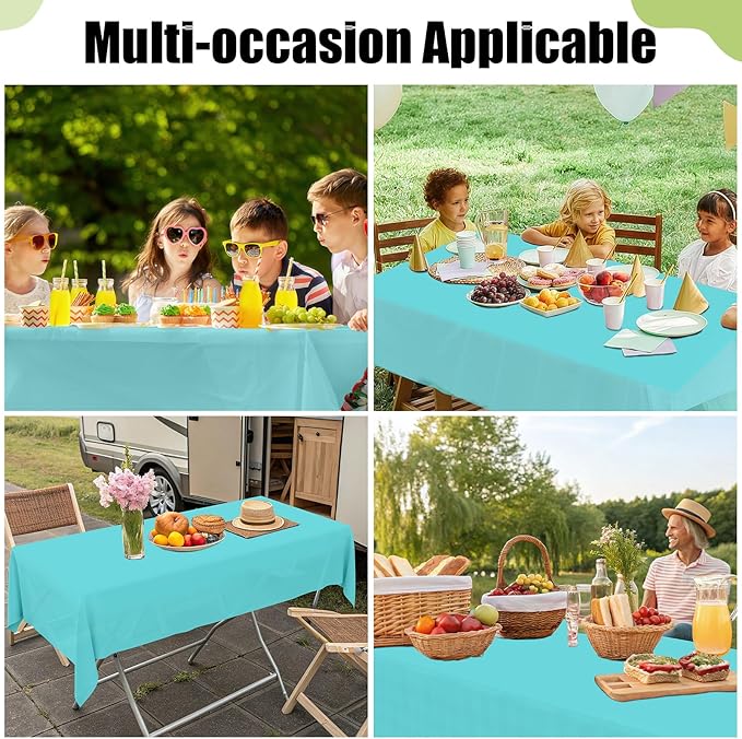 Smiry Disposable Table Cloth - 6 Pack, 54 x 156 Inch Waterproof Rectangle Tablecloths for Parties, Decorative Plastic Table Cover, Leakproof & Sturdy, Teal