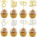 BEISHIDA He Asked She Said Yes Cupcake Toppers, 24 Pcs Engagement Cupcake Toppers Glitter Diamond Ring Heart Cupcake Picks for Wedding Engagement Bridal Shower Party Cake Decorations(Gold and Silver)