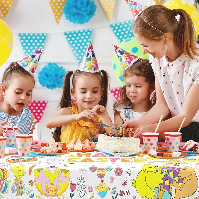 AinDen Easter Coloring Tablecloth for Kids, Giant 72 x 30 Inch Coloring Poster, Easter Party Decorations Table Cloth for Crafts Activities, Classroom & Home & Office (Multicolor-Easter)