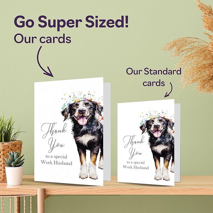 Thank You Cards for Work Husband - Party Dog - Thankyou Cards for Work Husband from Work Wife Colleague, Heartfelt Appreciation Card 5x7 Inch Thank You So Much Greeting Cards