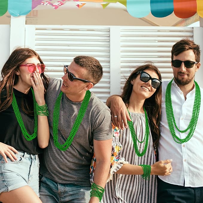 St Patricks Day Beads, 24PCS Christmas Beaded Necklace Accessories, Mardi Gras Beads Necklaces, Festival Parade Accessories for Mardi Gras St. Patricks Christmas Party Wedding Supplies