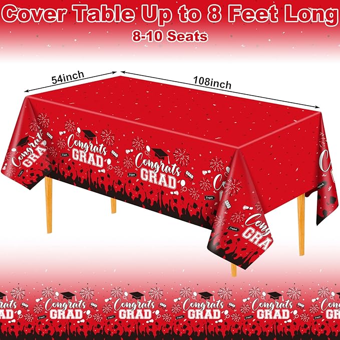 3 Pack Plastic Graduation Tablecloth, Graduation Decorations Class of 2026 Disposable Rectangle Red and Black Table Cover, 2026 Gongrats Grad Table Cloths for Graduation Party Decorations, 54x108