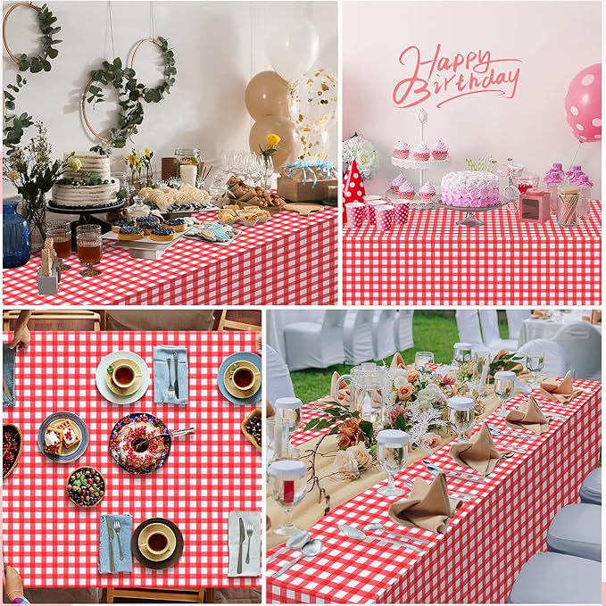 3pcs 54X108inch Red Checkered Tablecloth,Red Gingham Tablecloths Buffalo Plaid Disposable Plastic Table Covers for Birthday Baby Shower Bridal Wedding Party Birthday Decorations