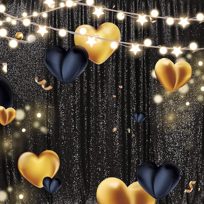 Juya Delight Sequin Backdrop Curtains Black Glitter Photo Booth Backdrop for Party Wedding Decoration,Black