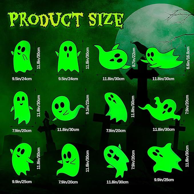 Jetec 12 Pcs Halloween Outdoor Decorations Ghost Yard Signs with Stakes Glow in The Dark Horror Ghost Halloween Decorations Luminous Plastic Sign Scary Party Outside Decor for Lawn Patio Yard Garden