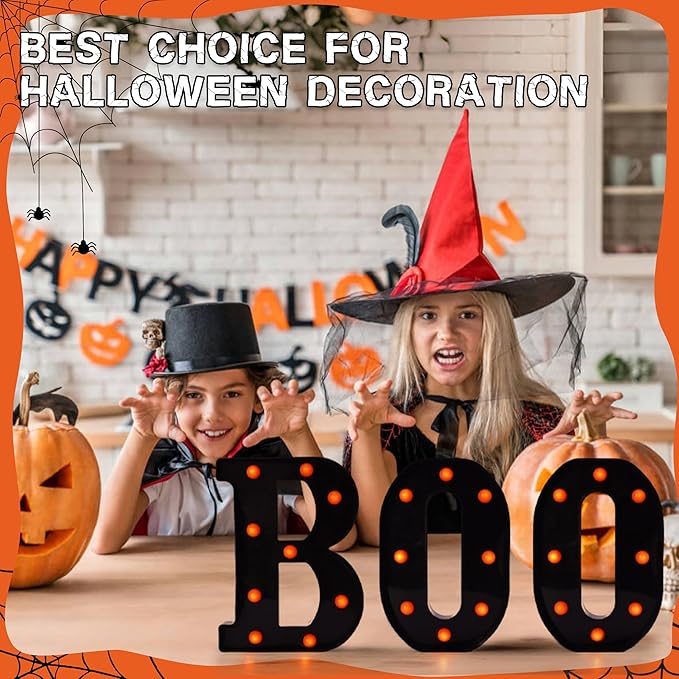 Halloween Decorations Indoor Outdoor - Boo Light Up Letters Sign, Battery Powered Marquee Light Halloween Decor for Fireplace Mantel, Window, Porch, Party Home Decor(Black)