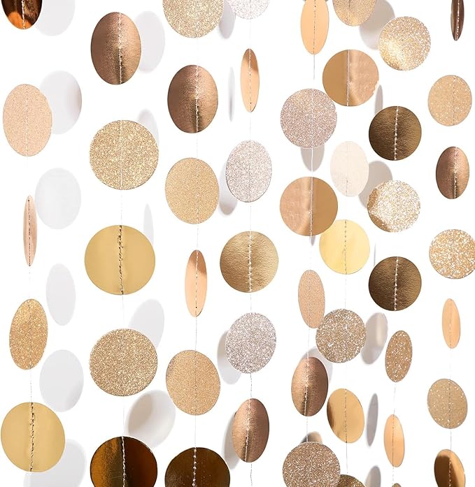 Shining Champagne Hanging Garland Streamer Glitter Bunting Banner Backdrop for Wedding Baby Shower Birthday Xmas Decor - 40 Feet