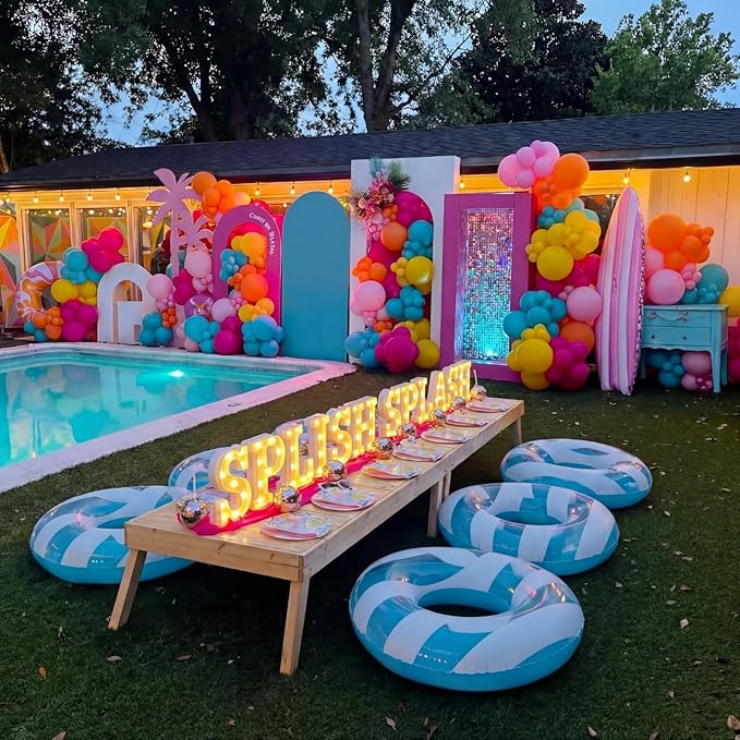 Honoson 12 Pcs Summer Splish Splash Party Decorations Light Sign Summer Pool Theme Lights Table Decoration for Beach Swimming Water Luau Hawaiian Tropical Party Decor