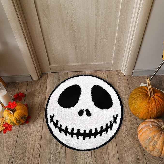 Jack Halloween Rugs Mat 2ft Round Non-Slip Cute Creepy Nightmare Bath Rug Bathroom Shower Floor Mat for Halloween Indoor Decor Nightmare Before Holiday Christmas Decorations