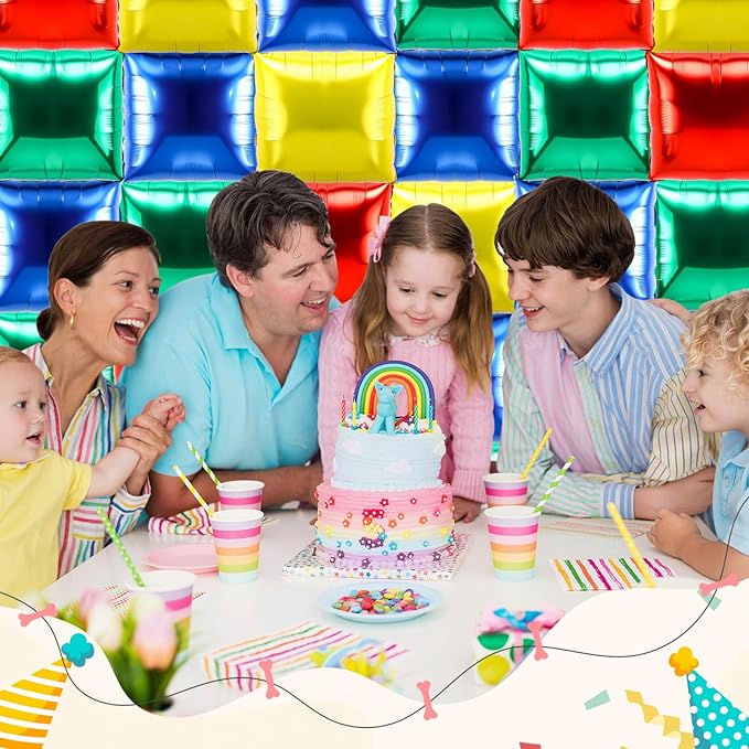 36 Pcs Brothers Birthday Decorations Balloons Brick Square Foil Balloons Wall Backdrop Arch Kit Double Sided Metallic for Cartoon Video Game Party Supplies(Red Green Blue Yellow)