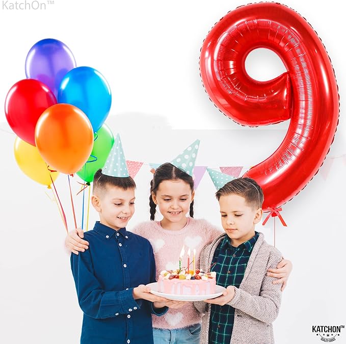 KatchOn, Giant Red Number 9 Balloon - 40 Inch | Red 9 Balloon | 9 Birthday Balloon for 9 Birthday Decorations | 9 Balloon for Birthday Party Decorations