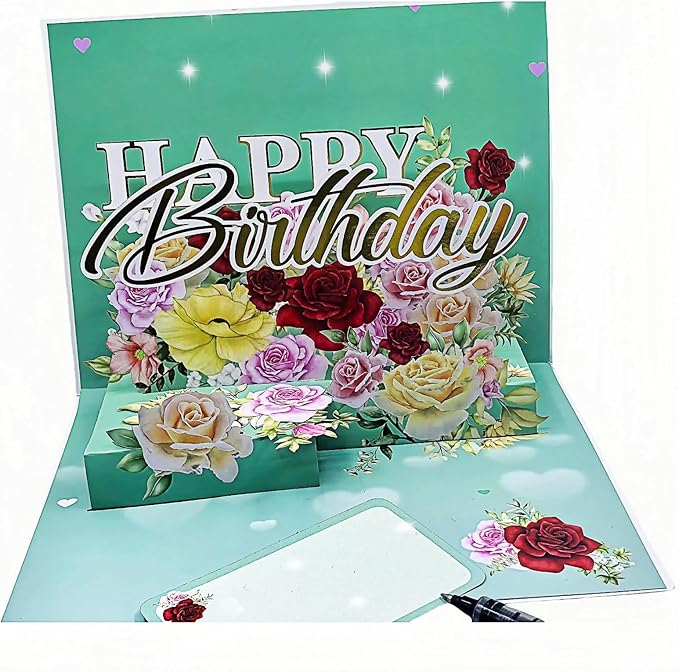 Steelhill 3D Pop Up Birthday Card for Women & Kids - Cute & Fun Greeting Cards with Envelope, Happy Birthday Cards for Adults, Girls, Boys - Handmade Birthday Greeting Card for All Ages (Blue)