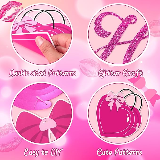 Pink Birthday Party Decorations - Happy Birthday Banner, Let's Go Party Banner, Latex Balloons, Hanging Swirls for Girls, Women, Princess, Baby Shower, Bachelorette