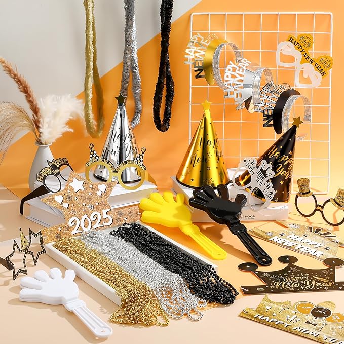 288 Pieces 2026 New Years Eve Party Supplies Include New Year Crown Glasses Headband Noisemakers Cone Hats Necklaces Hand Clapper Leis 2026 New Year Decorations Kit Party Supplies