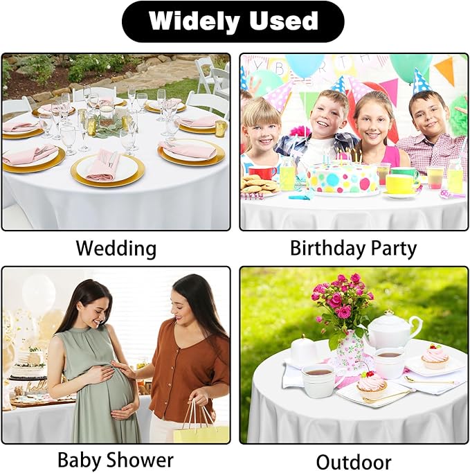 Kopokita 2 Pack White Round Disposable Plastic Tablecloths 84 inch Party Table Covers