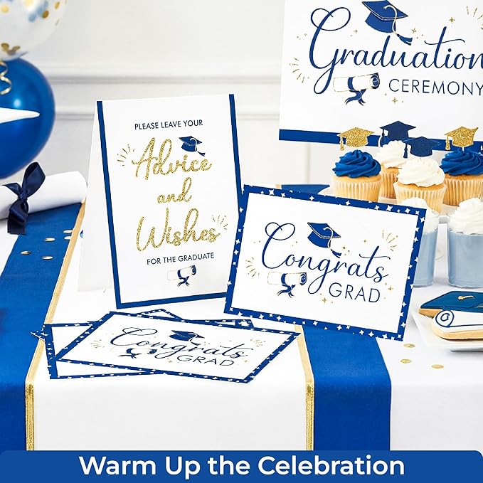 Graduation Advice Cards 2026-50 Pcs Well Wishes And Advice For The Graduate, Blue And Gold Graduation Decorations 2026, High School Grad Party Favors Supplies, College Grad Game Activities