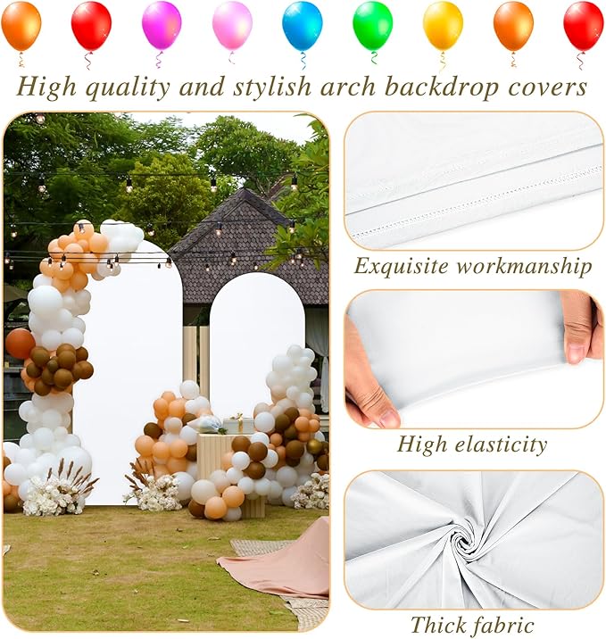 Dofilachy Arch Backdrop - Stretchy Wedding Arch Cover Fabric, Set of 3 Spandex Covers (White, 7.2FT, 6FT)