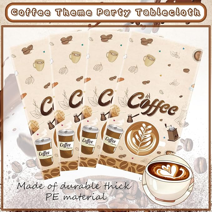 4 Pack Coffee Party Tablecloth - Coffee Table Cover Decoration Tablecover for Party Baby Shower Supplies Birthday Decorations (51 x 86 Inches)