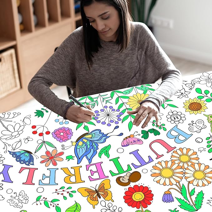 Giant Coloring Poster, Butterfly Coloring Paper Tablecloth for Home Activity Birthday Party Supplies 30 x 72 Inch