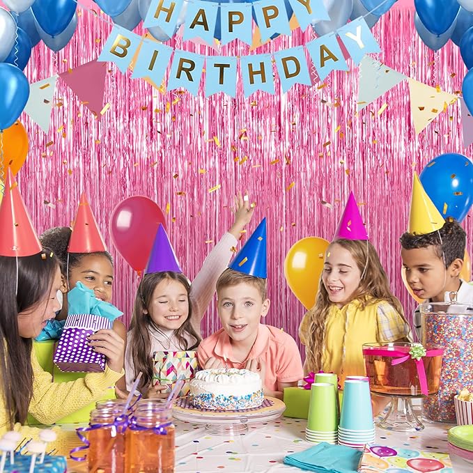 Crosize 4 Pack 3.3 x 9.9 ft Pink foil Fringe Curtains Party Decorations, Pink Tinsel Curtain Backdrop for Valentine‘s Day Parties, Door Streamers, Glitter Streamer Fringe Backdrop for Birthday