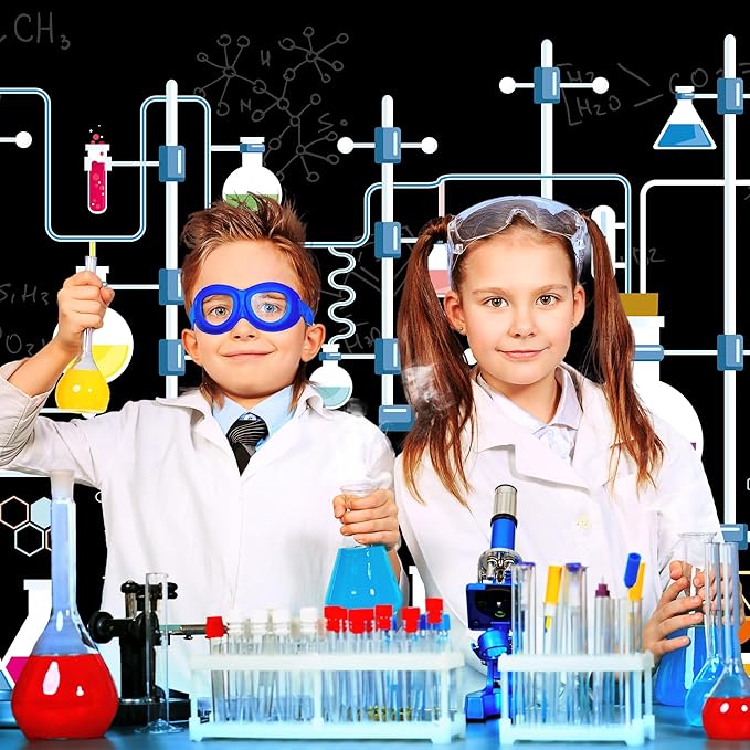 Imirell Chemical Science Birthday Backdrop 7Wx5H Feet Experiments for Kids Boys Chemistry Lab Mad Scientist Research Polyester Fabric Cool Photography Backgrounds Photo Shoot Decor Props Decoration