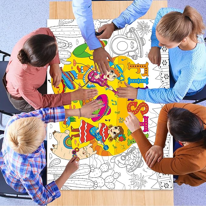 ZOIIWA Mexican Fiesta Coloring Poster Giant Coloring Poster Large De Mayo Coloring Tablecloth Jumbo Coloring Books for Home Birthday Party Supplies Favor 31.4 x 43.3 Inch