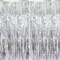GOER 3.2 ft x 8.2 ft Metallic Tinsel Foil Fringe Curtains,Party Streamer Backdrop for Birthday,Graduation Decorations and New Year Eve (Silver,2 Packs)