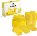 Grandipity 720 Piece Yellow Disposable Dinnerware Set, Plastic Dinnerware Set Includes 120 Count 9' Dinner Plates, 7' Dessert Plates, 12oz Cups, Forks, Knives & Spoons