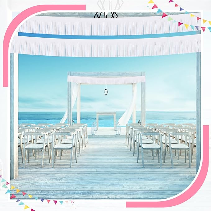 Taiyin 12 Pack 120 Feet White Fringe Garland Tissue Paper Fringe Tassel Party Garland Wall Hanging Banner Backdrop Streamers for? Christmas Wedding Birthday Autumn